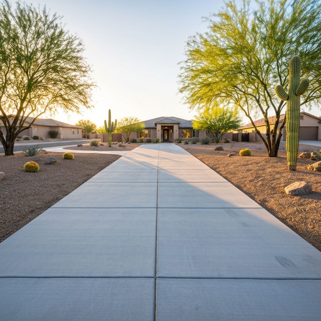 Professional concrete driveway installation at a residential home in Sun City West, AZ